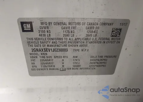 2018 Chevrolet Equinox Lt from USA, damaged, VIN 2GNAXSEV1J6238889